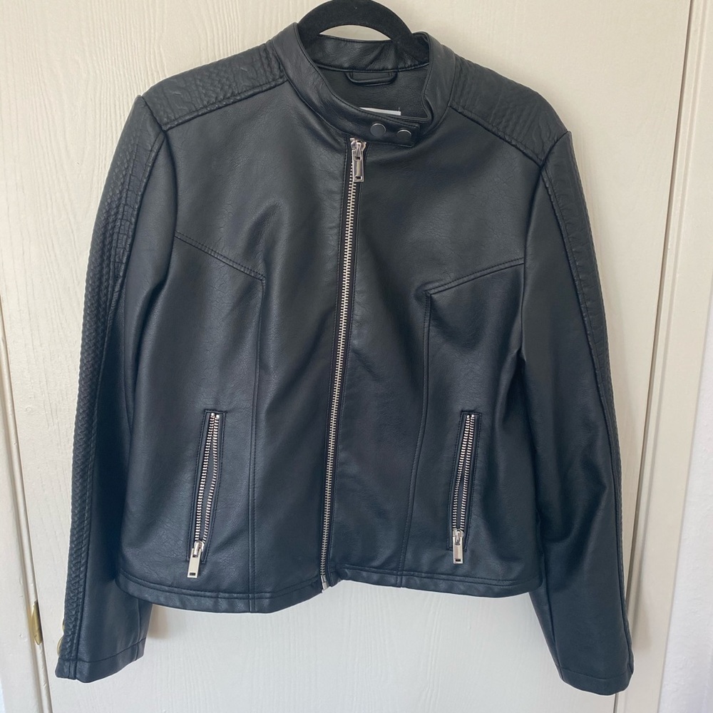 Black Faux-Leather Moto Jacket